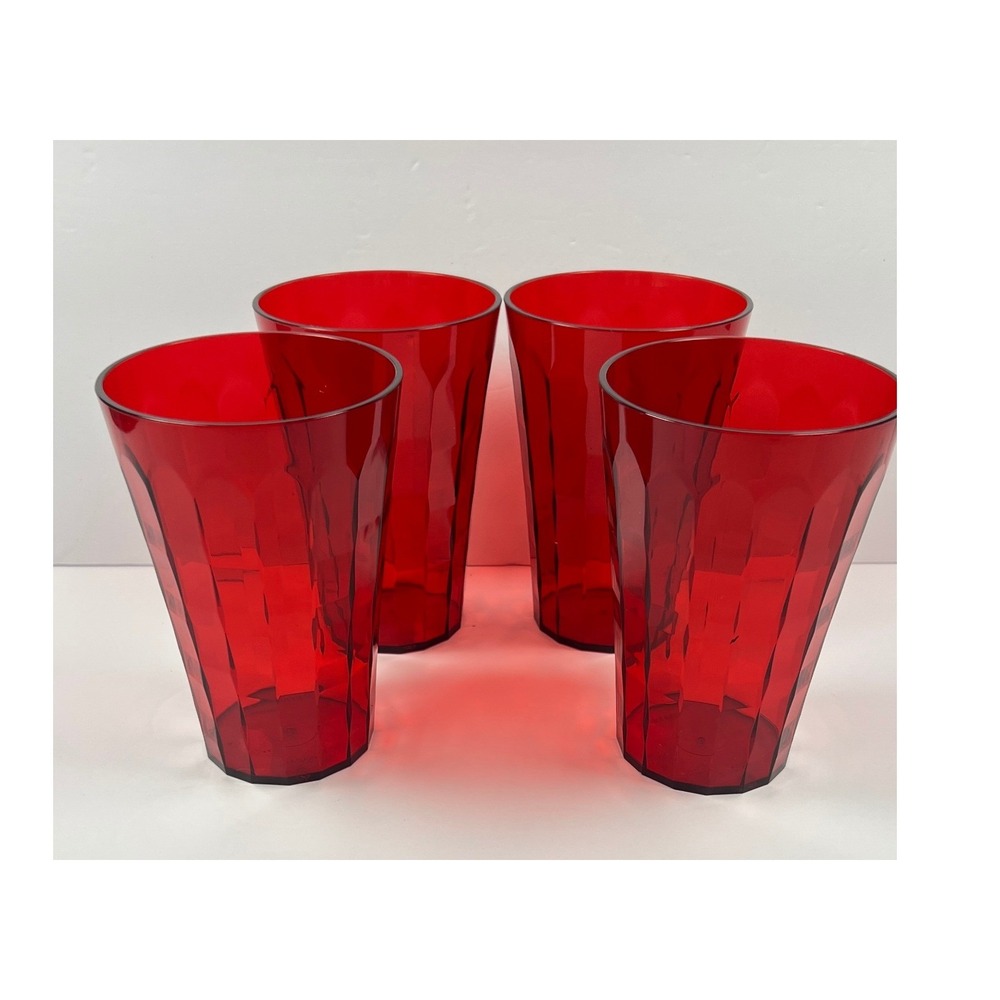 Tupperware Ice Prism Acrylic Tumblers 16oz Cherry Red Set of 4 NEW